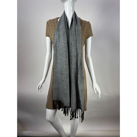 Pierre Cardin Vintage  Fine Muffler Cashmillon Acrylic Scarf W/ Black Fringe Gra - Picture 6 of 10